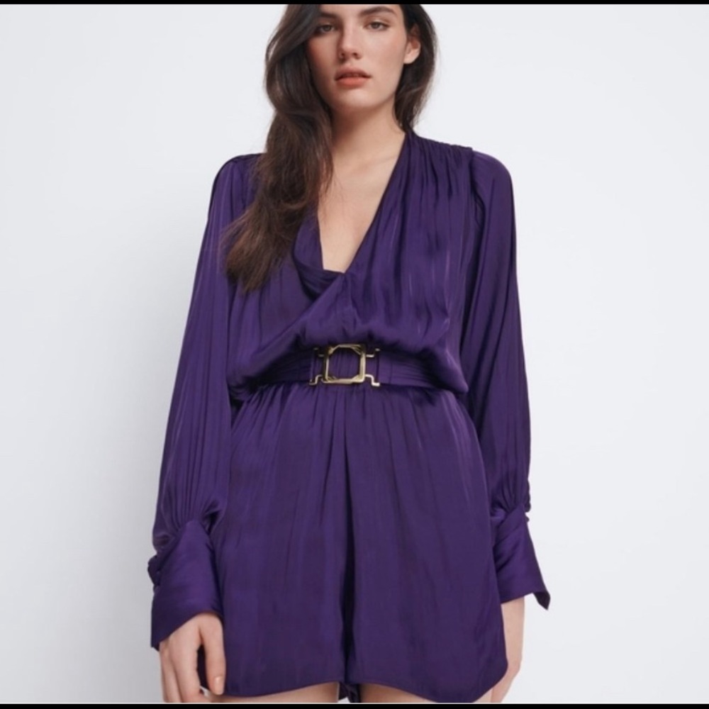 Zara Purple Silky Romper with Gold Belt